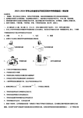 2023-2024学年山东省青岛开发区实验中考物理最后一模试卷含解析.doc