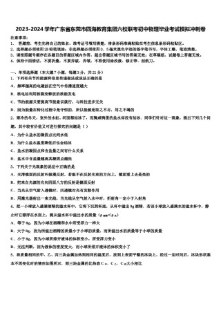 2023-2024学年广东省东莞市四海教育集团六校联考初中物理毕业考试模拟冲刺卷含解析.doc