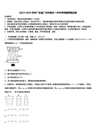2023-2024学年广东省广州市南沙一中中考物理押题试卷含解析.doc