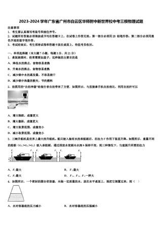 2023-2024学年广东省广州市白云区华师附中新世界校中考三模物理试题含解析.doc