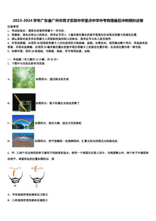 2023-2024学年广东省广州市育才实验中学重点中学中考物理最后冲刺模拟试卷含解析.doc