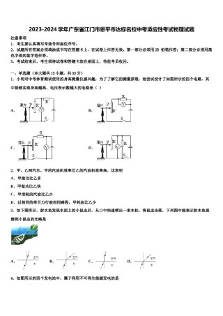 2023-2024学年广东省江门市恩平市达标名校中考适应性考试物理试题含解析.doc