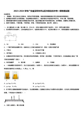 2023-2024学年广东省深圳市坪山区市级名校中考一模物理试题含解析.doc