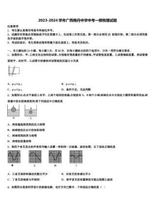 2023-2024学年广西南丹中学中考一模物理试题含解析.doc