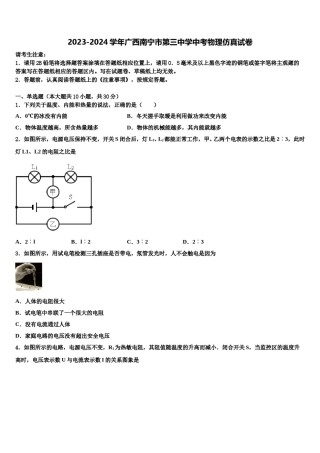 2023-2024学年广西南宁市第三中学中考物理仿真试卷含解析.doc