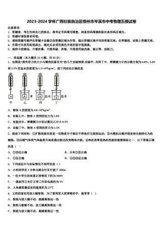 2023-2024学年广西壮族自治区梧州市岑溪市中考物理五模试卷含解析.doc