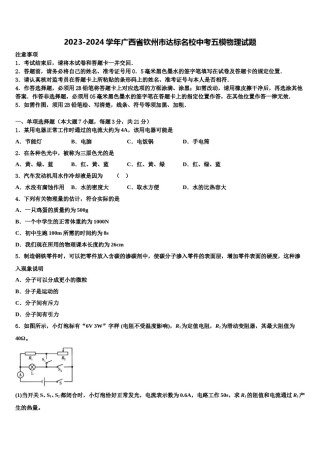 2023-2024学年广西省钦州市达标名校中考五模物理试题含解析.doc