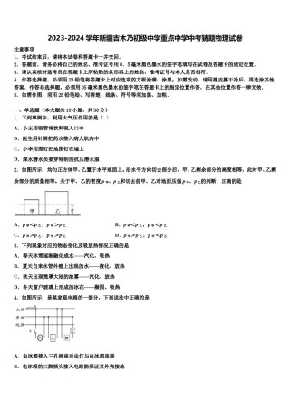 2023-2024学年新疆吉木乃初级中学重点中学中考猜题物理试卷含解析.doc
