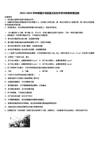 2023-2024学年新疆沙湾县重点名校中考冲刺卷物理试题含解析.doc