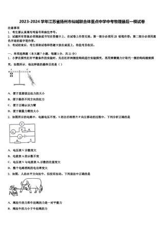 2023-2024学年江苏省扬州市仙城联合体重点中学中考物理最后一模试卷含解析.doc