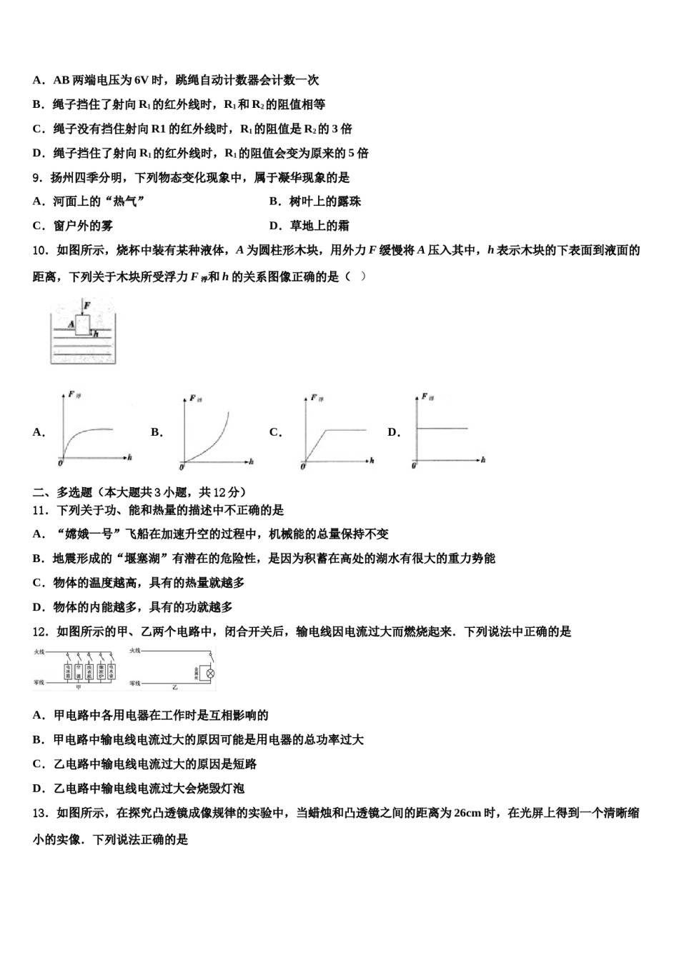2023-2024学年江苏省泰州市高港区口岸实验校中考冲刺卷物理试题含解析.doc_第3页