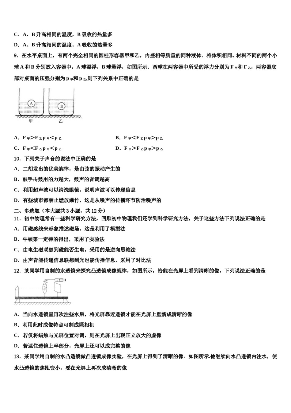 2023-2024学年江苏省盐城市阜宁县东沟中学中考物理对点突破模拟试卷含解析.doc_第3页