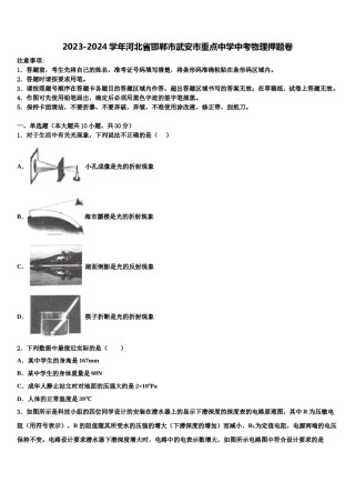 2023-2024学年河北省邯郸市武安市重点中学中考物理押题卷含解析.doc