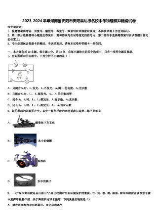 2023-2024学年河南省安阳市安阳县达标名校中考物理模拟精编试卷含解析.doc