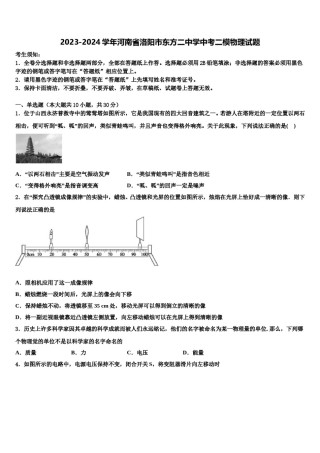 2023-2024学年河南省洛阳市东方二中学中考二模物理试题含解析.doc