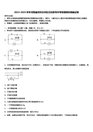 2023-2024学年河南省郑州汝州区五校联考中考物理模拟精编试卷含解析.doc