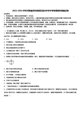 2023-2024学年河南省郑州高新区重点中学中考物理模拟精编试卷含解析.doc