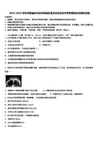 2023-2024学年河南省驻马店市驿城区重点达标名校中考物理适应性模拟试题含解析.doc
