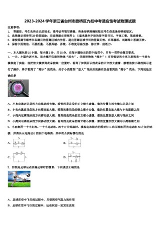 2023-2024学年浙江省台州市路桥区九校中考适应性考试物理试题含解析.doc