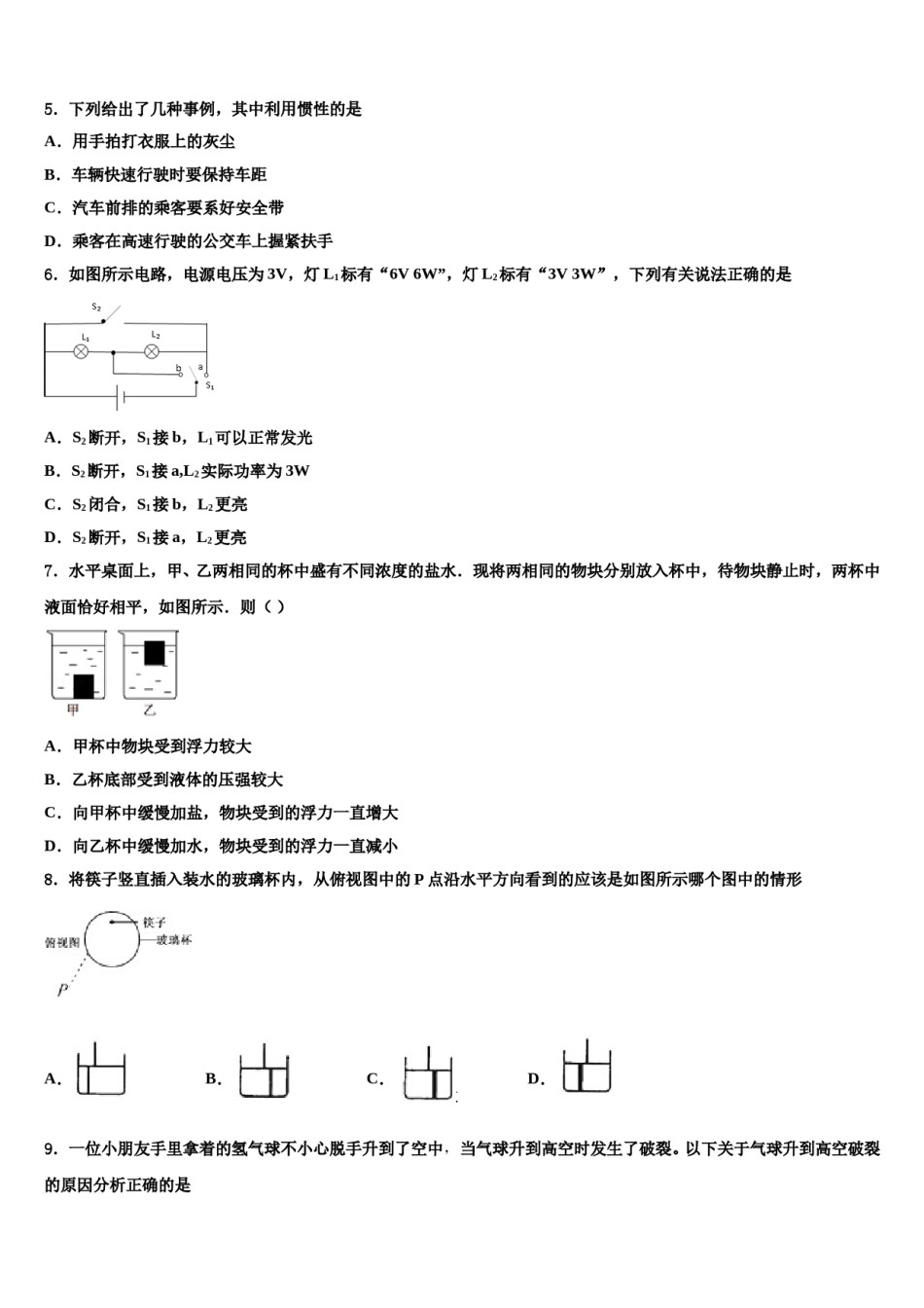 2023-2024学年浙江省嘉兴地区达标名校中考物理对点突破模拟试卷含解析.doc_第2页