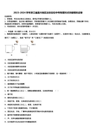 2023-2024学年浙江省嘉兴地区达标名校中考物理对点突破模拟试卷含解析.doc