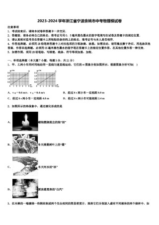 2023-2024学年浙江省宁波余姚市中考物理模试卷含解析.doc