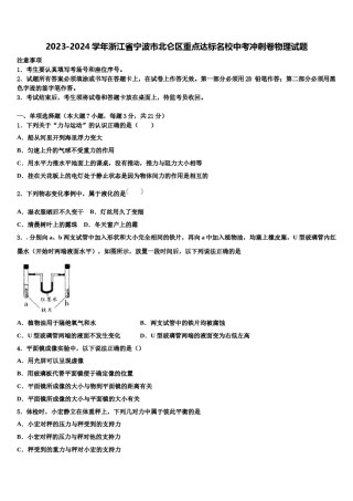 2023-2024学年浙江省宁波市北仑区重点达标名校中考冲刺卷物理试题含解析.doc