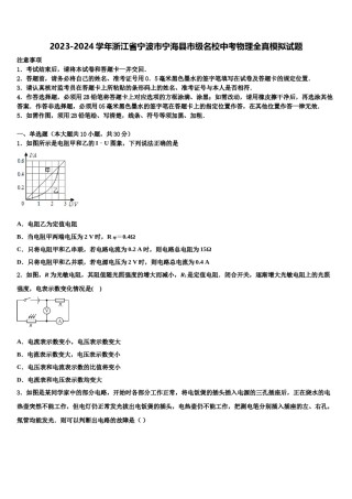 2023-2024学年浙江省宁波市宁海县市级名校中考物理全真模拟试题含解析.doc