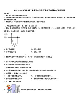 2023-2024学年浙江省宁波市江北区中考适应性考试物理试题含解析.doc