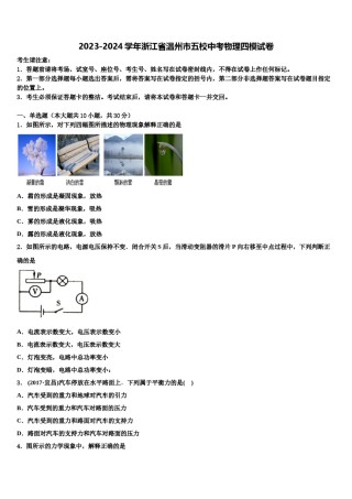 2023-2024学年浙江省温州市五校中考物理四模试卷含解析.doc