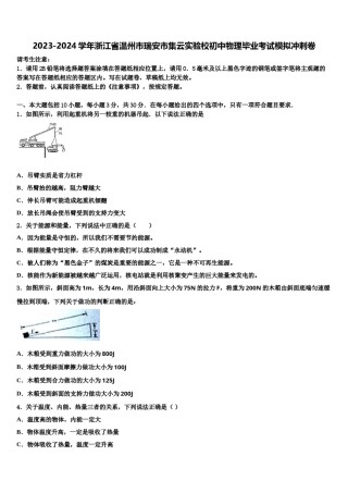 2023-2024学年浙江省温州市瑞安市集云实验校初中物理毕业考试模拟冲刺卷含解析.doc