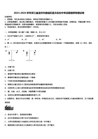 2023-2024学年浙江省温州市鹿城区重点名校中考试题猜想物理试卷含解析.doc