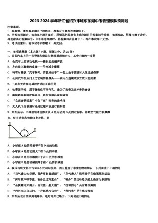 2023-2024学年浙江省绍兴市城东东湖中考物理模拟预测题含解析.doc