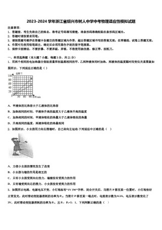 2023-2024学年浙江省绍兴市树人中学中考物理适应性模拟试题含解析.doc