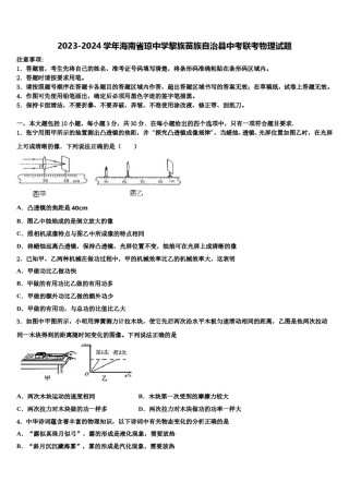 2023-2024学年海南省琼中学黎族苗族自治县中考联考物理试题含解析.doc