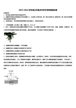 2023-2024学年海口市重点中学中考物理模试卷含解析.doc
