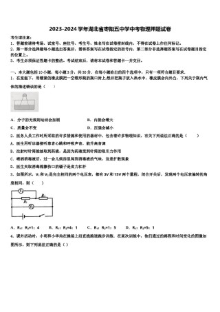 2023-2024学年湖北省枣阳五中学中考物理押题试卷含解析.doc