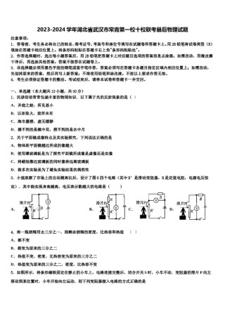 2023-2024学年湖北省武汉市常青第一校十校联考最后物理试题含解析.doc