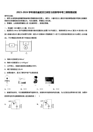 2023-2024学年湖北省武汉江岸区七校联考中考二模物理试题含解析.doc