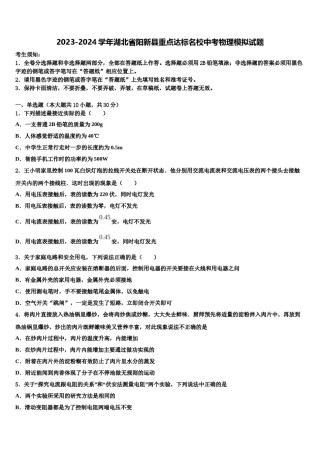 2023-2024学年湖北省阳新县重点达标名校中考物理模拟试题含解析.doc