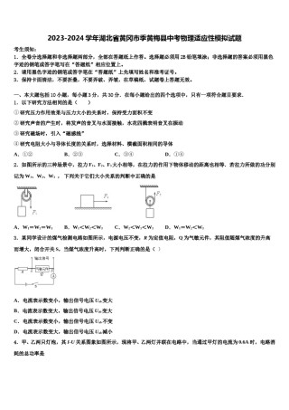 2023-2024学年湖北省黄冈市季黄梅县中考物理适应性模拟试题含解析.doc