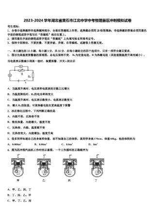 2023-2024学年湖北省黄石市江北中学中考物理最后冲刺模拟试卷含解析.doc