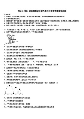2023-2024学年湖南省张家界市名校中考物理模拟试题含解析.doc