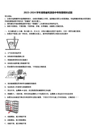 2023-2024学年湖南省桃源县中考物理模拟试题含解析.doc