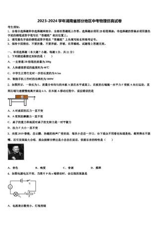 2023-2024学年湖南省部分地区中考物理仿真试卷含解析.doc
