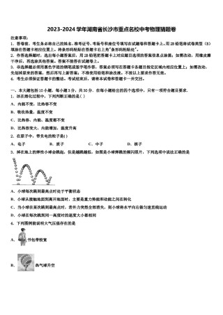 2023-2024学年湖南省长沙市重点名校中考物理猜题卷含解析.doc
