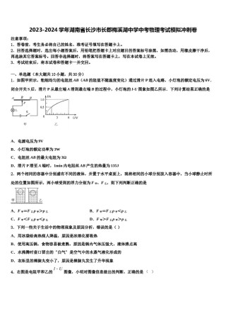 2023-2024学年湖南省长沙市长郡梅溪湖中学中考物理考试模拟冲刺卷含解析.doc