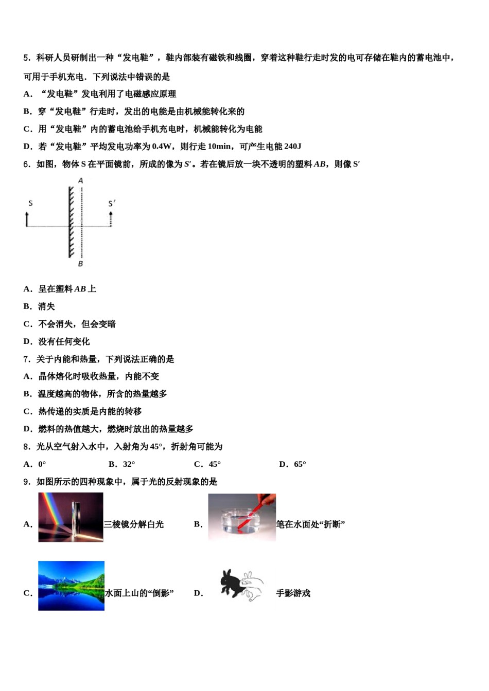 2023-2024学年湖南长沙市青竹湖湘一外国语校毕业升学考试模拟卷物理卷含解析.doc_第2页