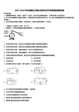2023-2024学年湖南长沙雅礼实验中学中考押题物理预测卷含解析.doc