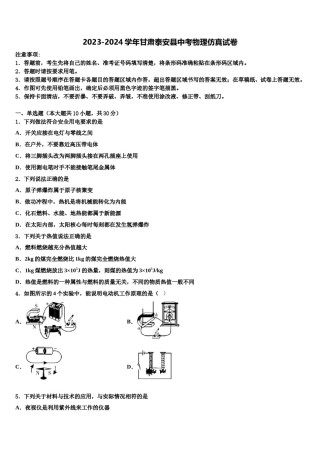 2023-2024学年甘肃泰安县中考物理仿真试卷含解析.doc